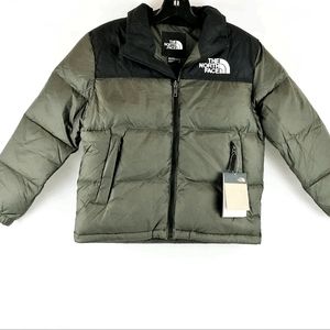 The North Face Teen 1996 Retro Nuptse Puffer Jacket in Taupe Green